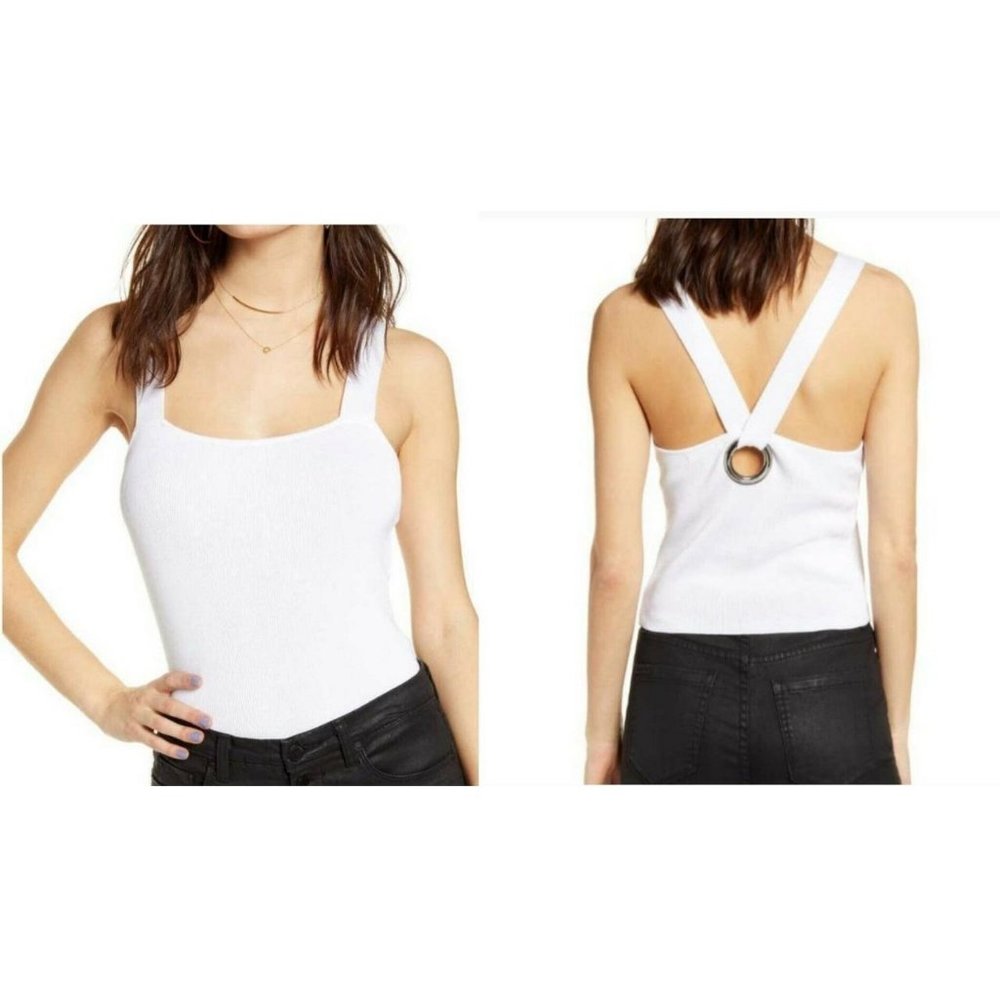 LEITH Grommet Detail Sweater Tank White 4X